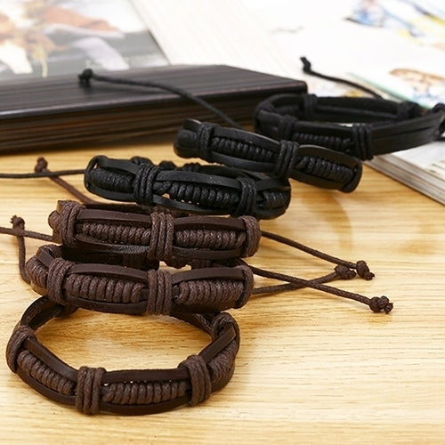 Women Men Classic Knitted Leather Bangle Wristband Cuff Bracelet Punk Jewelry Image 4