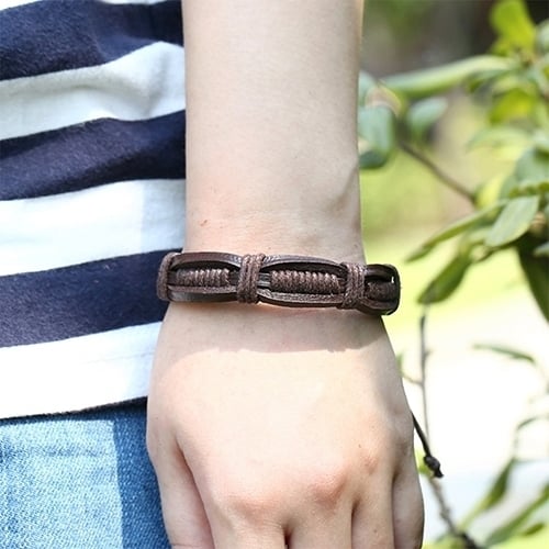 Women Men Classic Knitted Leather Bangle Wristband Cuff Bracelet Punk Jewelry Image 12