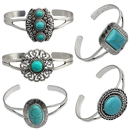 Womens Jewelry Retro Style Geometric Turquoise Opening Cuff Bangle Bracelet Image 1