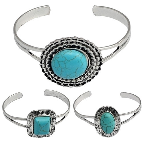 Womens Jewelry Retro Style Geometric Turquoise Opening Cuff Bangle Bracelet Image 2