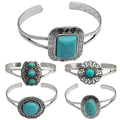 Womens Jewelry Retro Style Geometric Turquoise Opening Cuff Bangle Bracelet Image 3