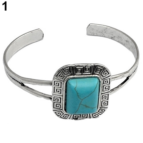 Womens Jewelry Retro Style Geometric Turquoise Opening Cuff Bangle Bracelet Image 4