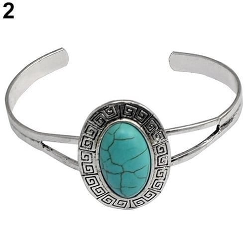 Womens Jewelry Retro Style Geometric Turquoise Opening Cuff Bangle Bracelet Image 4