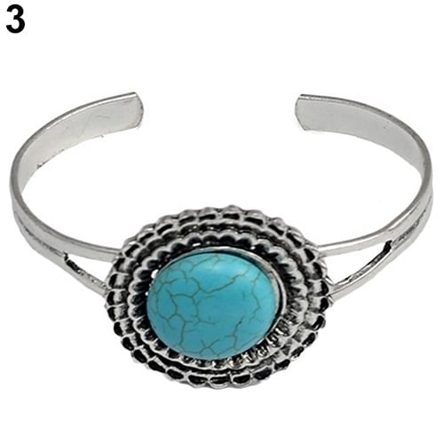 Womens Jewelry Retro Style Geometric Turquoise Opening Cuff Bangle Bracelet Image 6