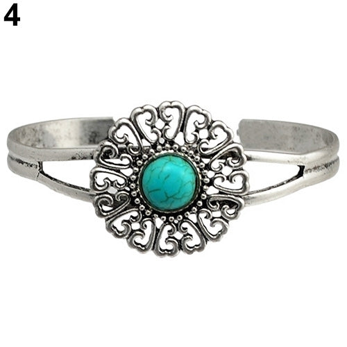 Womens Jewelry Retro Style Geometric Turquoise Opening Cuff Bangle Bracelet Image 7