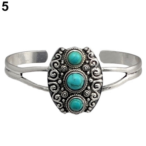 Womens Jewelry Retro Style Geometric Turquoise Opening Cuff Bangle Bracelet Image 8