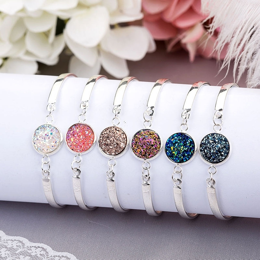 Fashion Bangles Natural Geode Stone Jewelry Rhinestone Pave Women Bracelet Gift Image 1