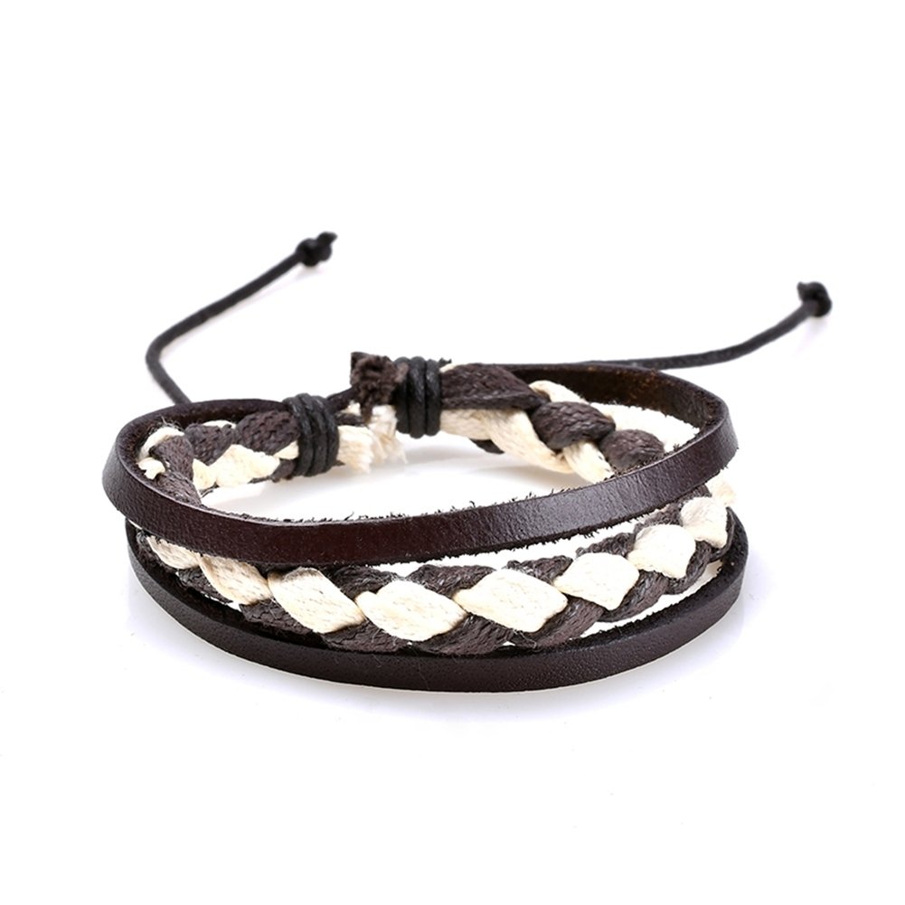 3Pcs Retro Braided Wooden Beads Faux Leather Bracelets Bangles Jewelry for Men Image 4