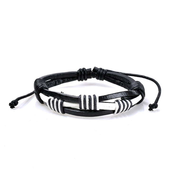 3Pcs Retro Braided Wooden Beads Faux Leather Bracelets Bangles Jewelry for Men Image 9