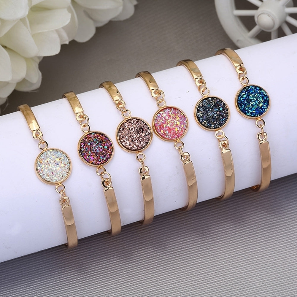 Fashion Bangles Natural Geode Stone Jewelry Rhinestone Pave Women Bracelet Gift Image 11