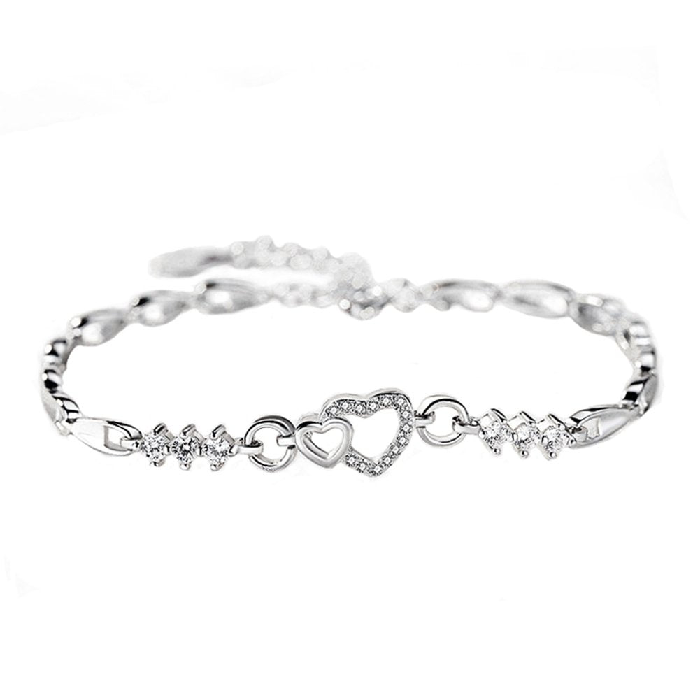 Women Jewelry Silver Plated Hollow Heart CZ Cubic Zirconia Bracelet Xmas Gift Image 3