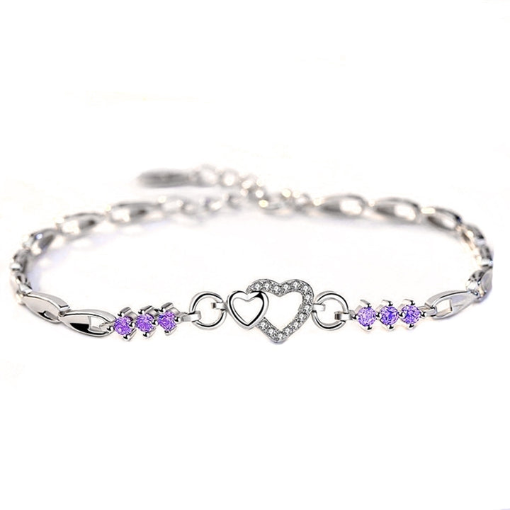 Women Jewelry Silver Plated Hollow Heart CZ Cubic Zirconia Bracelet Xmas Gift Image 4