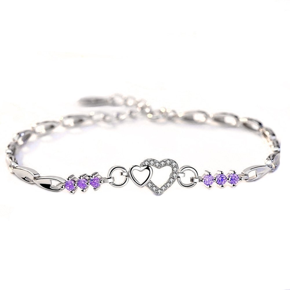 Women Jewelry Silver Plated Hollow Heart CZ Cubic Zirconia Bracelet Xmas Gift Image 1