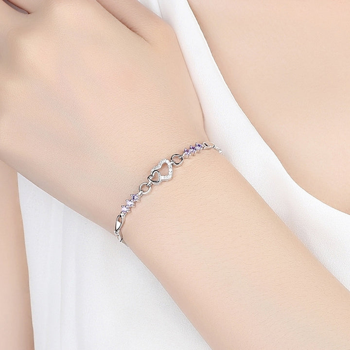 Women Jewelry Silver Plated Hollow Heart CZ Cubic Zirconia Bracelet Xmas Gift Image 6