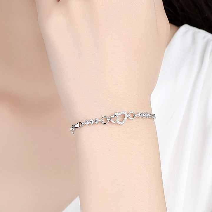 Women Jewelry Silver Plated Hollow Heart CZ Cubic Zirconia Bracelet Xmas Gift Image 7