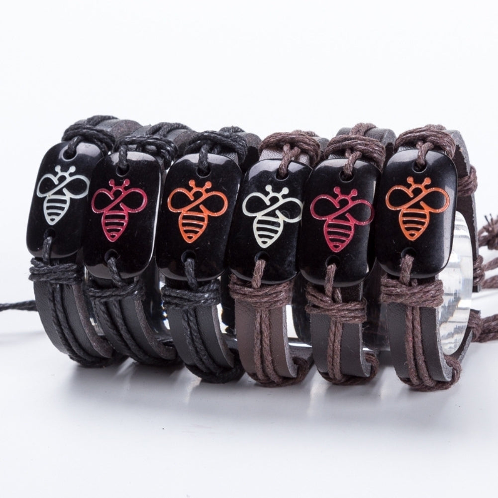 Lovely Bee Fashion Faux Leather Rope Bracelet Men Women Jewelry Birthday Gift Image 1