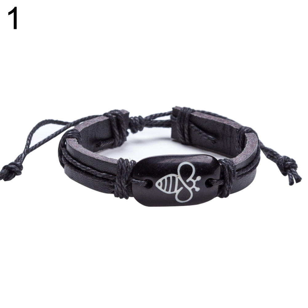 Lovely Bee Fashion Faux Leather Rope Bracelet Men Women Jewelry Birthday Gift Image 3