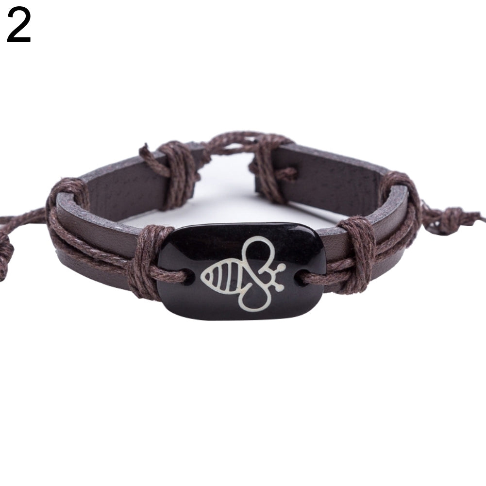 Lovely Bee Fashion Faux Leather Rope Bracelet Men Women Jewelry Birthday Gift Image 4