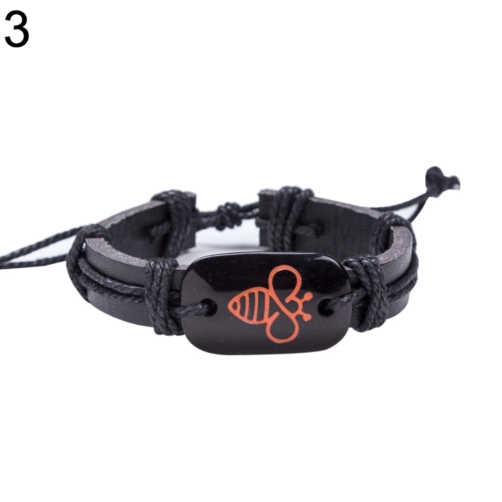 Lovely Bee Fashion Faux Leather Rope Bracelet Men Women Jewelry Birthday Gift Image 4