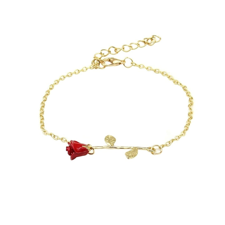 Fashion Rose Flower Charm Bangle Women Wrist Chain Jewelry Adjustable Bracelet Image 1