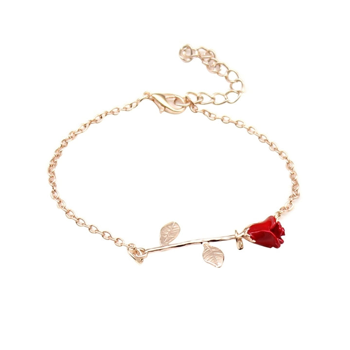 Fashion Rose Flower Charm Bangle Women Wrist Chain Jewelry Adjustable Bracelet Image 8