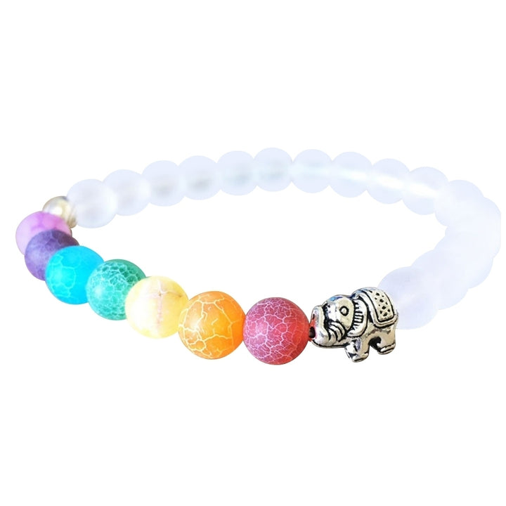 Women Handmade Multicolor Stone Beads Bangle Alloy Elephant Bracelet Jewelry Image 7