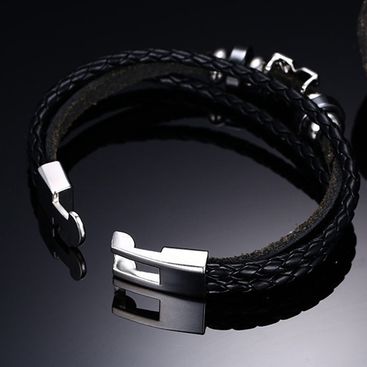 Men Fashion Letter X Bracelet Bangle Braid Faux Leather Clasp Jewelry Accessory Image 3