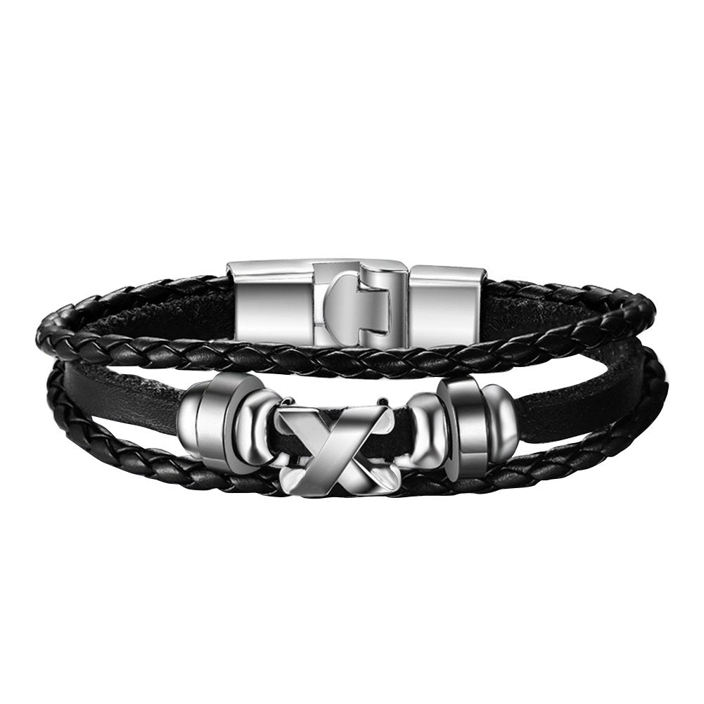 Men Fashion Letter X Bracelet Bangle Braid Faux Leather Clasp Jewelry Accessory Image 4