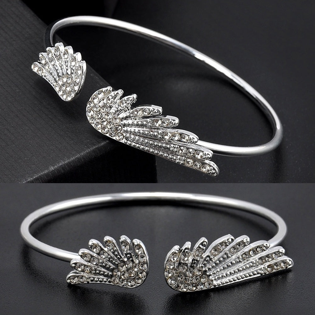 Fashion Jewelry Rhinestones Angel Wing Female Cuff Thin Bracelet Open Bangle Image 6