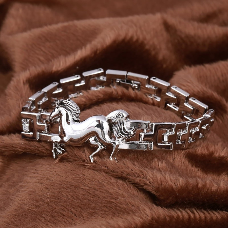 Mens Titanium Steel Running Horse Bracelet Clasp Bangle Jewelry Birthday Gift Image 1