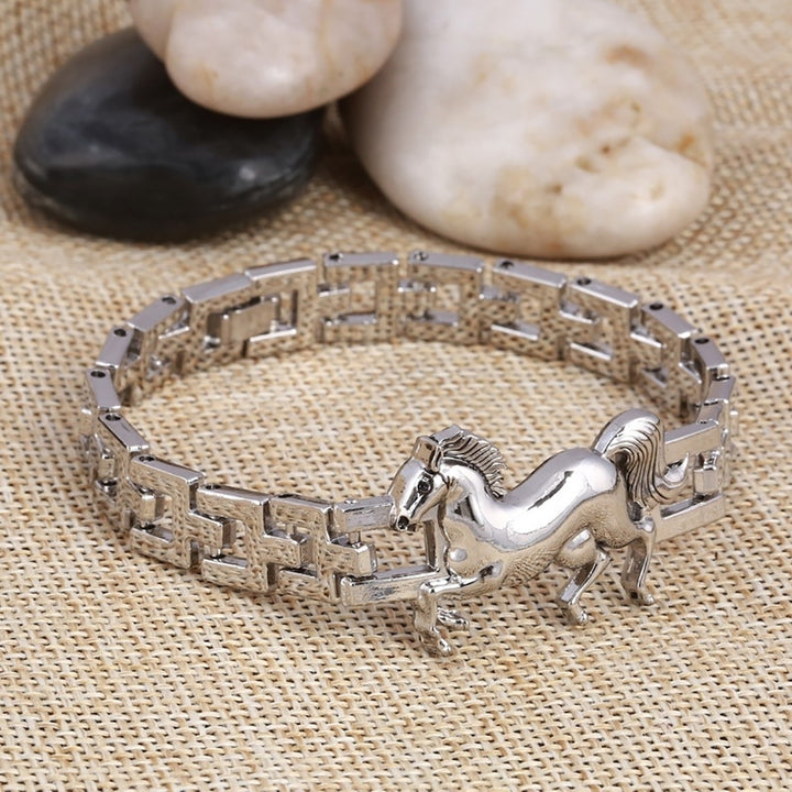 Mens Titanium Steel Running Horse Bracelet Clasp Bangle Jewelry Birthday Gift Image 2