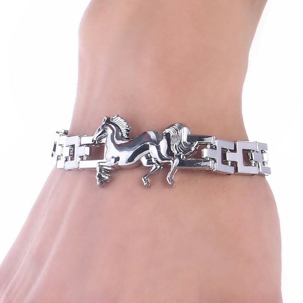 Mens Titanium Steel Running Horse Bracelet Clasp Bangle Jewelry Birthday Gift Image 4