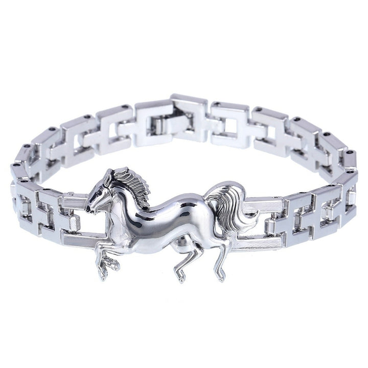 Mens Titanium Steel Running Horse Bracelet Clasp Bangle Jewelry Birthday Gift Image 6