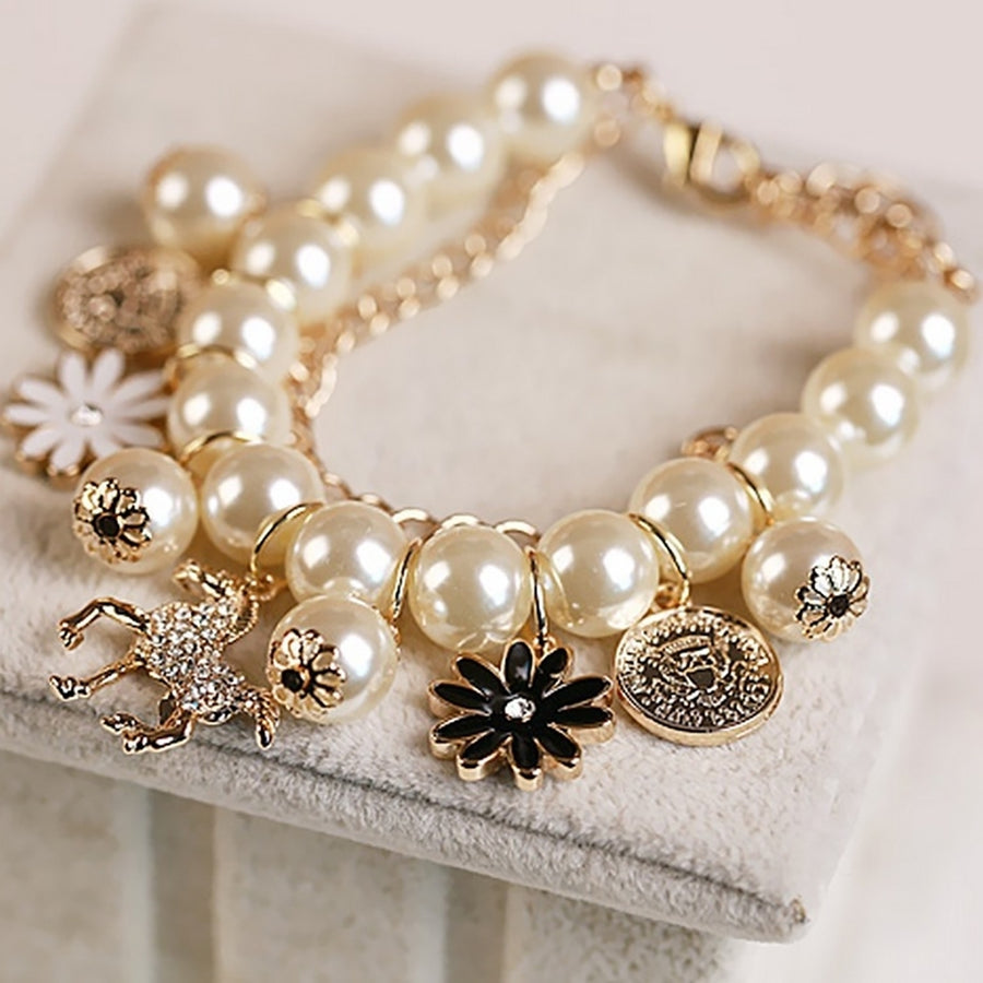 Horse Flower Charm Women Bracelet Faux Pearl Party Bangle Gift Fashion Jewelry Image 1