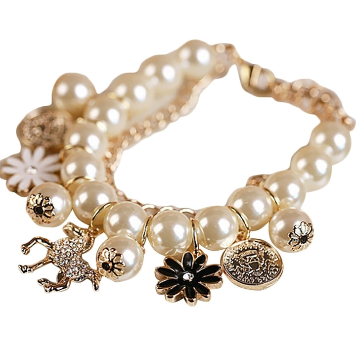 Horse Flower Charm Women Bracelet Faux Pearl Party Bangle Gift Fashion Jewelry Image 3