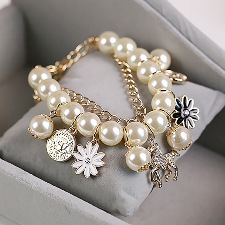 Horse Flower Charm Women Bracelet Faux Pearl Party Bangle Gift Fashion Jewelry Image 4