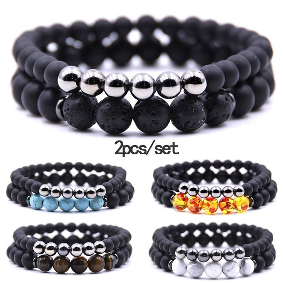 2Pcs Unisex Club Pub Jewelry Fashion Natural Stone Buddha Yoga Bracelets Set Image 1