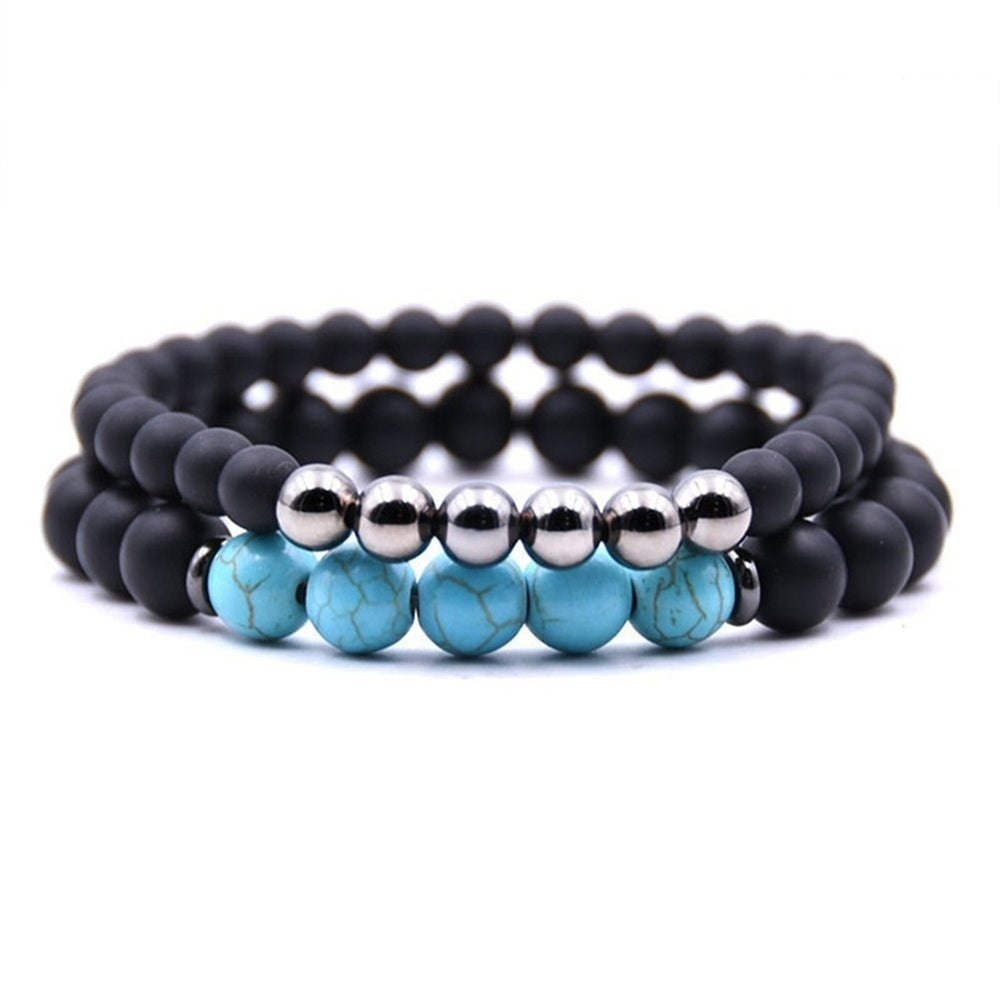 2Pcs Unisex Club Pub Jewelry Fashion Natural Stone Buddha Yoga Bracelets Set Image 2