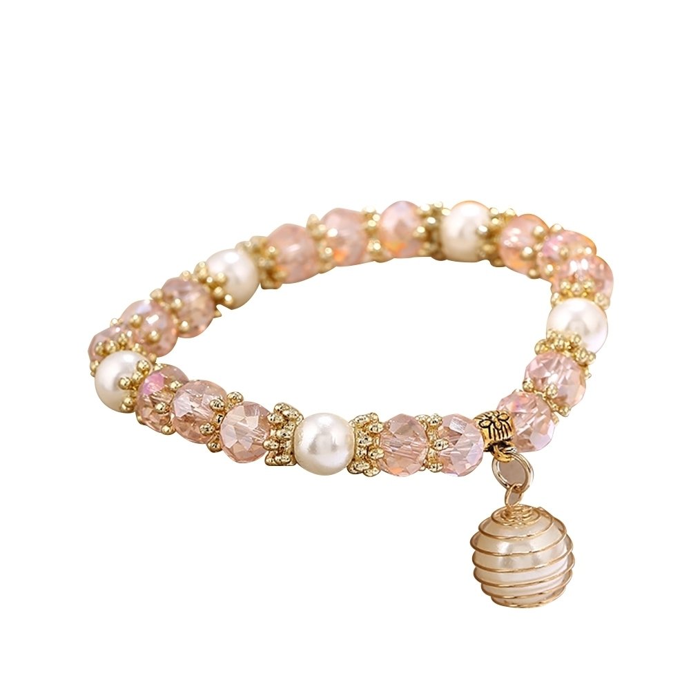 Women Beaded Bracelet Spiral Imitation Pearl Charm Pendant Elegant Jewelry Gift Image 4