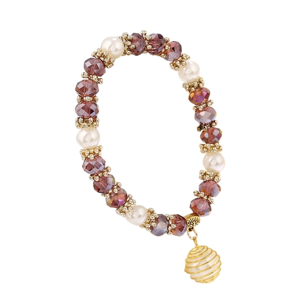 Women Beaded Bracelet Spiral Imitation Pearl Charm Pendant Elegant Jewelry Gift Image 6