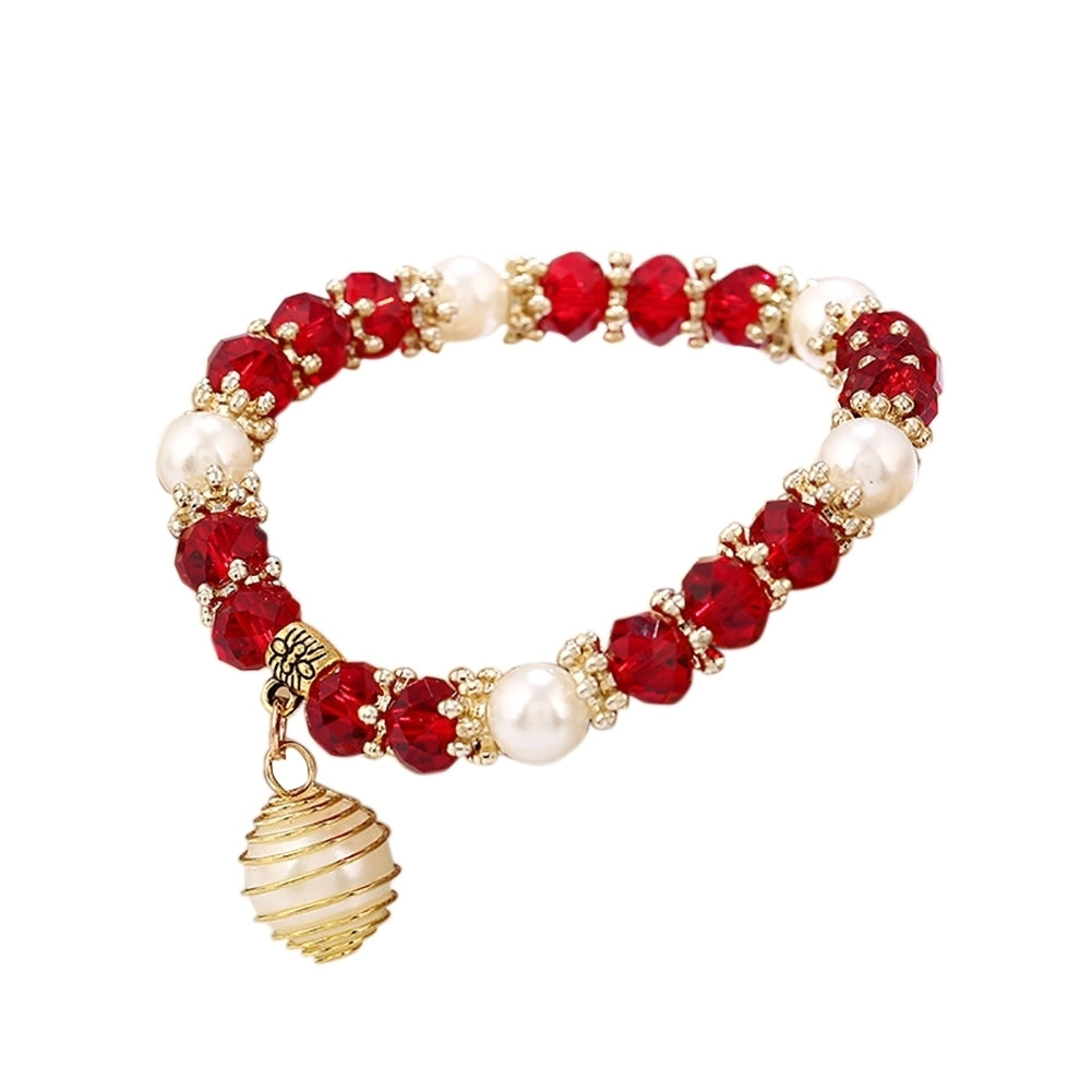 Women Beaded Bracelet Spiral Imitation Pearl Charm Pendant Elegant Jewelry Gift Image 7