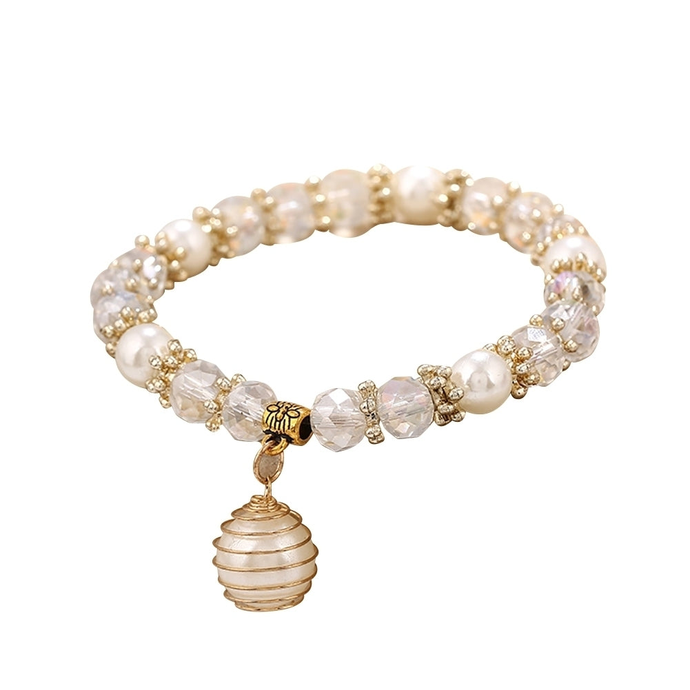 Women Beaded Bracelet Spiral Imitation Pearl Charm Pendant Elegant Jewelry Gift Image 8