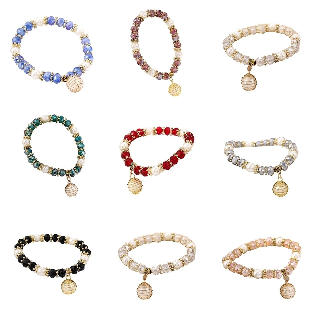 Women Beaded Bracelet Spiral Imitation Pearl Charm Pendant Elegant Jewelry Gift Image 9