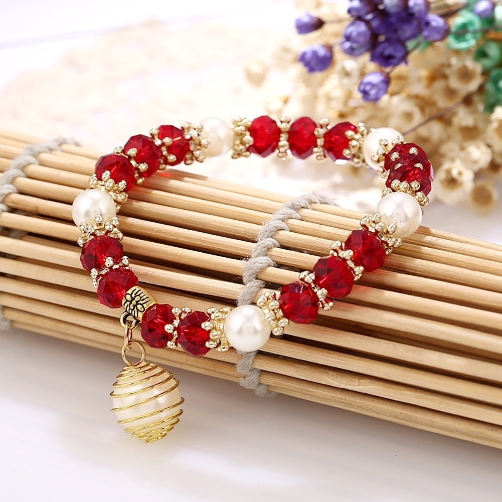 Women Beaded Bracelet Spiral Imitation Pearl Charm Pendant Elegant Jewelry Gift Image 10