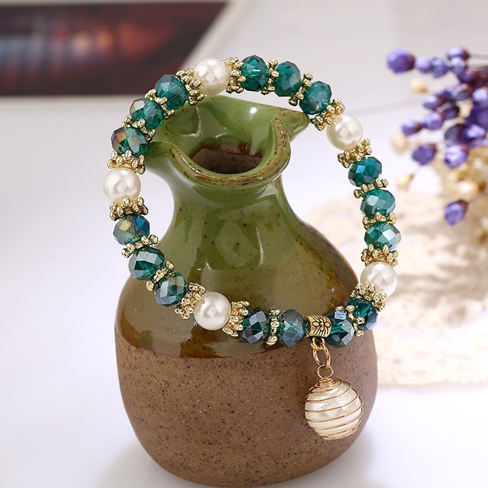 Women Beaded Bracelet Spiral Imitation Pearl Charm Pendant Elegant Jewelry Gift Image 11
