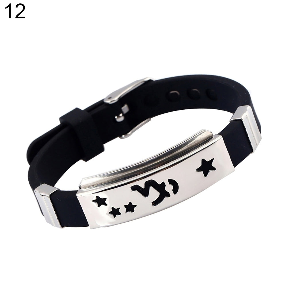 Mens Horoscope Stainless Steel Silicone Wristband Bangle Clasp Cuff Bracelet Image 2