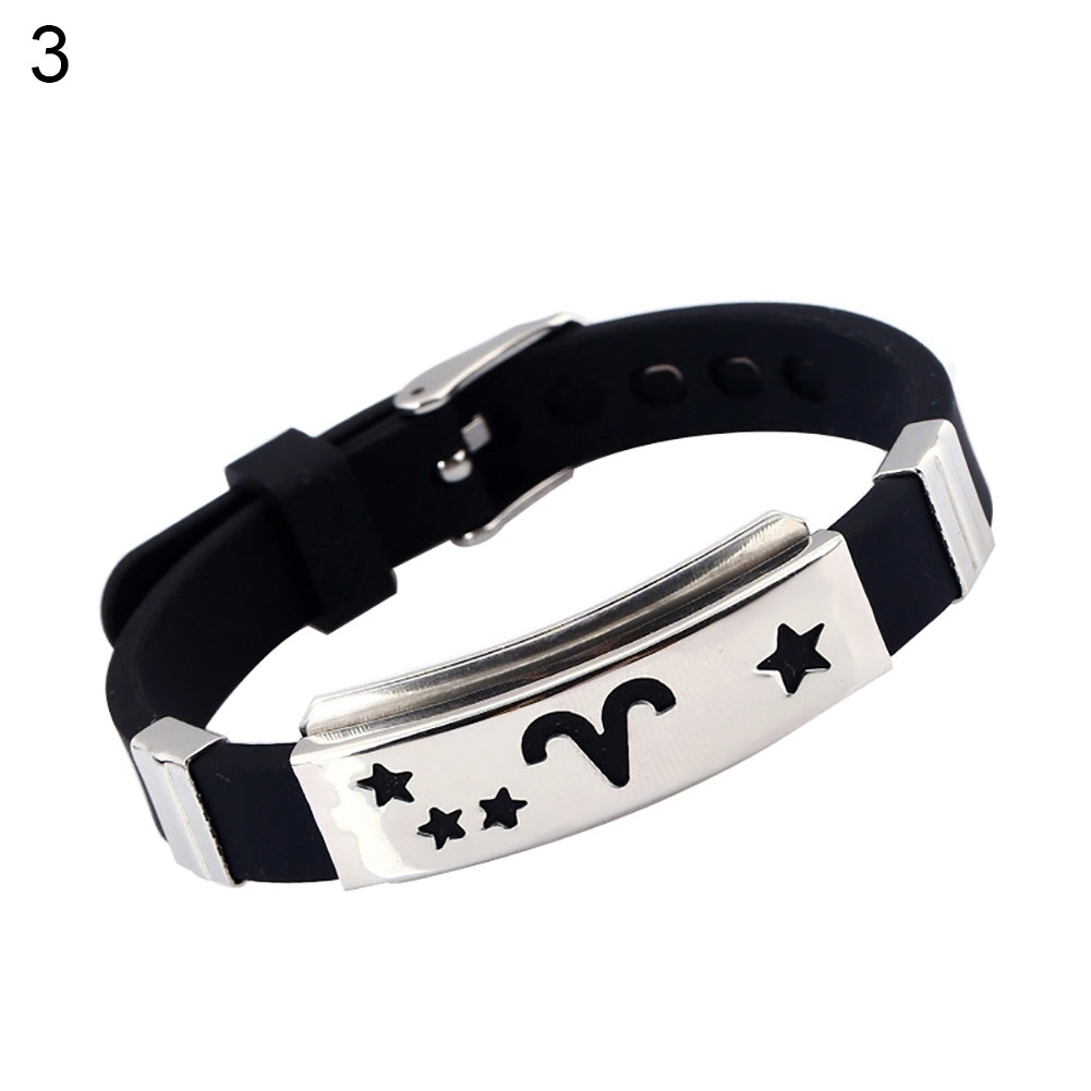 Mens Horoscope Stainless Steel Silicone Wristband Bangle Clasp Cuff Bracelet Image 3