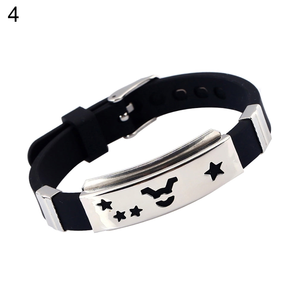 Mens Horoscope Stainless Steel Silicone Wristband Bangle Clasp Cuff Bracelet Image 4