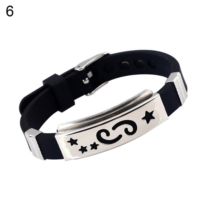 Mens Horoscope Stainless Steel Silicone Wristband Bangle Clasp Cuff Bracelet Image 6