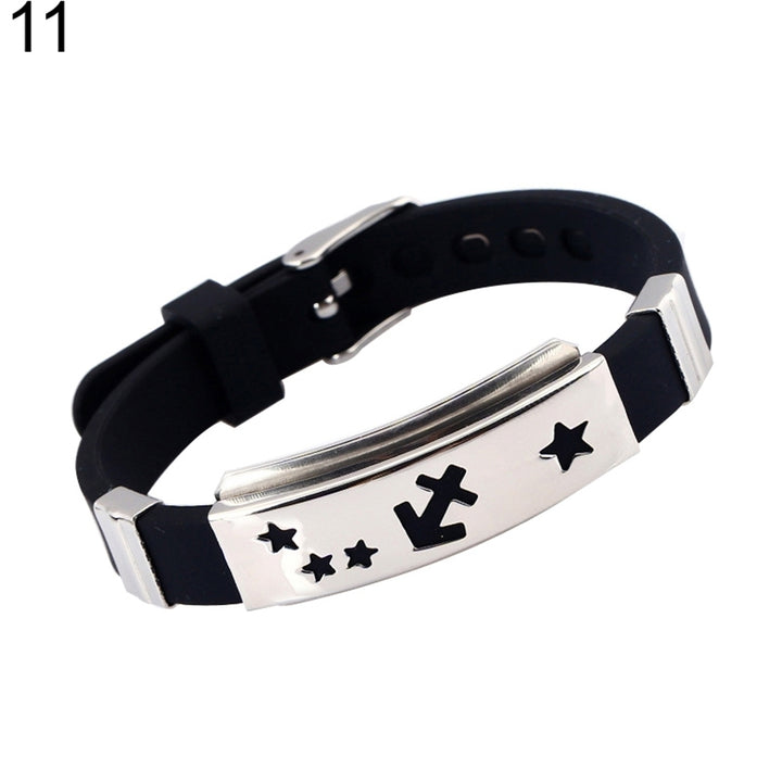 Mens Horoscope Stainless Steel Silicone Wristband Bangle Clasp Cuff Bracelet Image 11